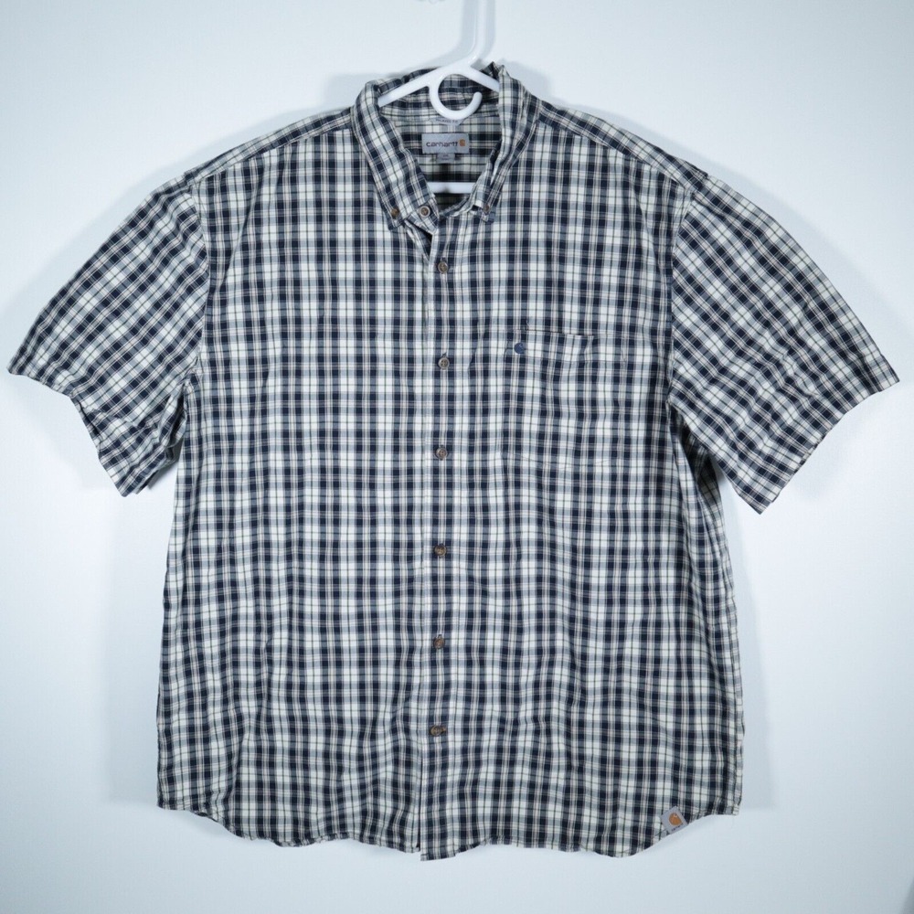 Carhartt Shirt Mens Size XXL Plaid Button Down Short Sleeve Relaxed Fit Cotton